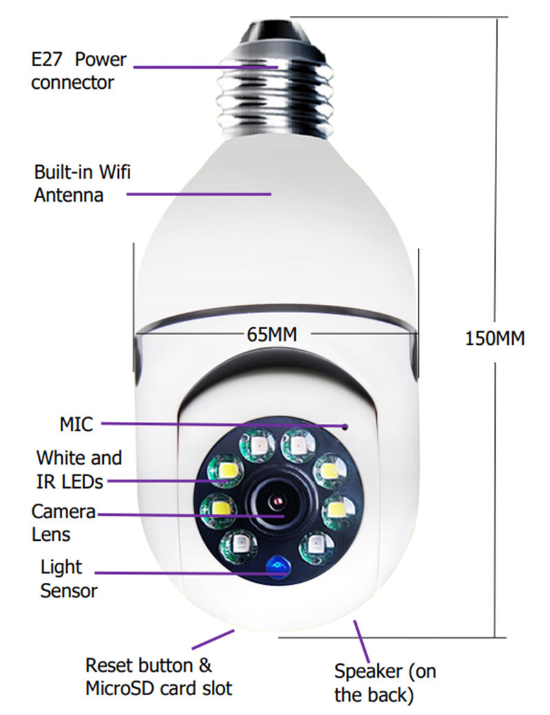 CAMÉRA WiFi 1080P Ampoule 4X Zoom Caméra E27 Home 5GWiFi Moniteur d'alarme